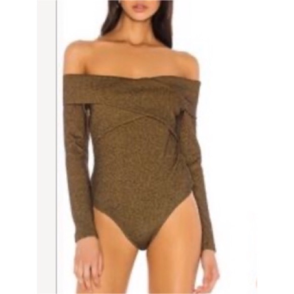 Capulet Wells Bronze Cross-Over Off Shoulder Long Sleeves Thong Bodysuit Sz Sm - Picture 5 of 16
